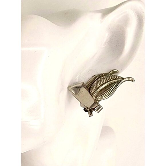 Vintage Silver Alice Caviness Clip-On Leaf Earrings Swirl MCM  Natural Patina - Picture 3 of 7